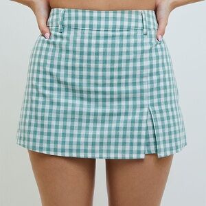La Hearts Green & White Gingham Mini Skirt with Side Slit